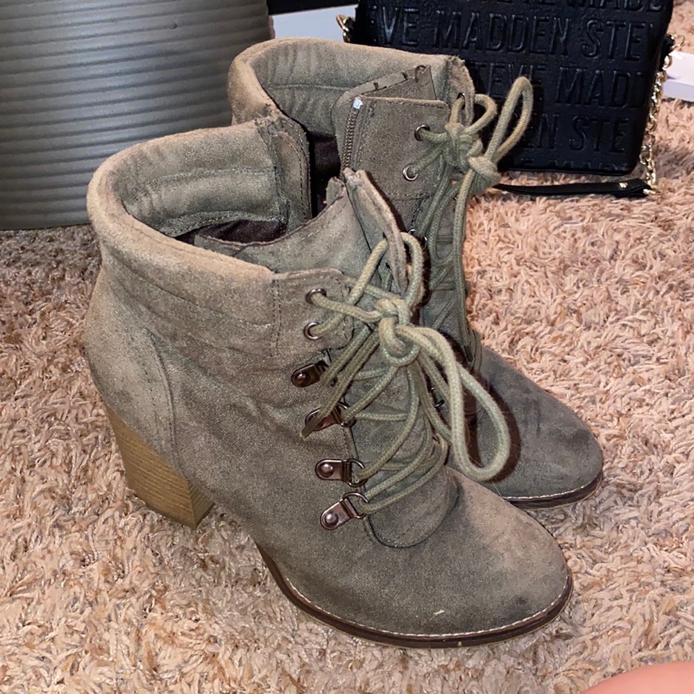 Army green heeled boots